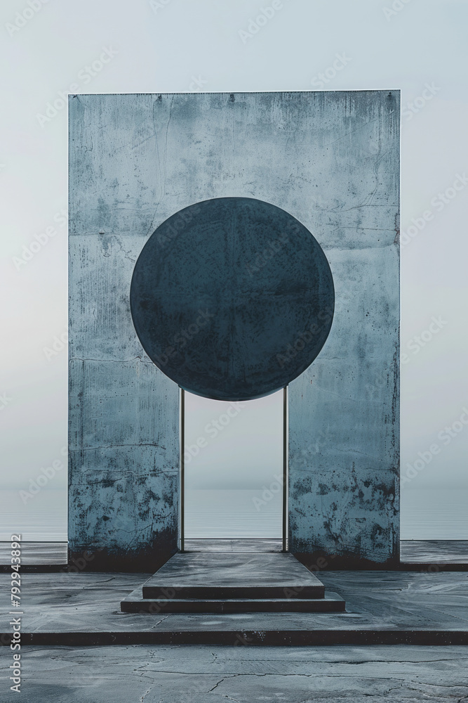 Aufkleber an image of a pristine white wall with a single large black circle centered perfectly, creating a fo