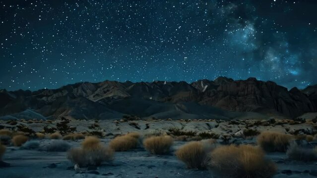 A starry night sky with mountains in the background