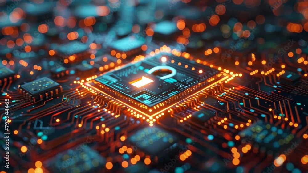 Aufkleber An icon of a digital padlock with technology icons illustrating cyber security