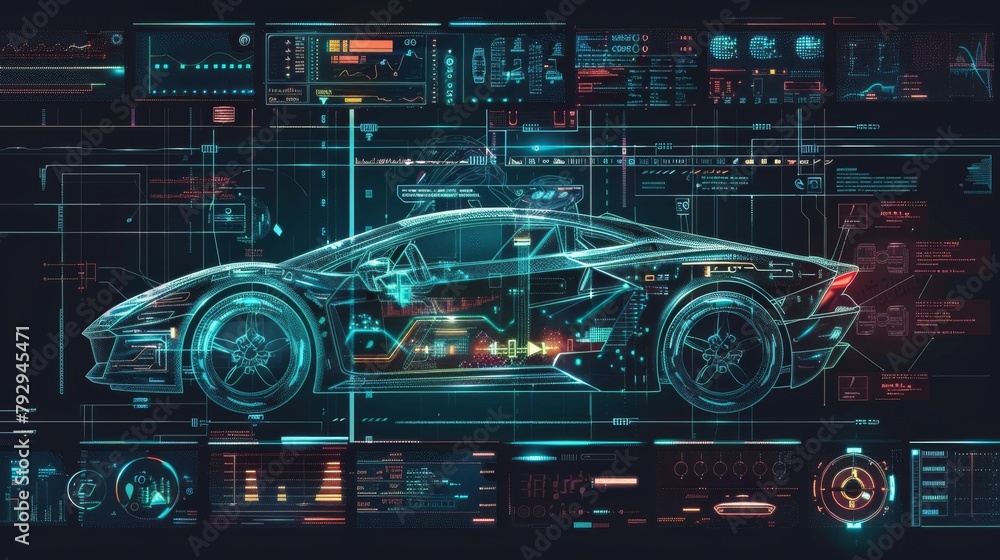 Aufkleber diagnostics hardware, scanning, testing, testing, monitoring, analysis. virtual ui, gui, hud with au
