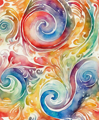 intricate swirl colorful watercolor painting