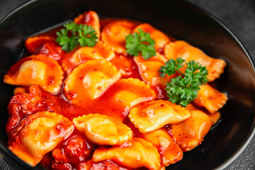 ravioli meat tomato sauce fresh cooking meal food snack on the table copy space food background rustic top view