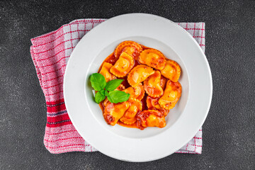 ravioli meat tomato sauce fresh cooking meal food snack on the table copy space food background rustic top view