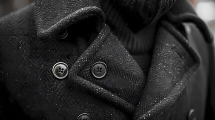 A black wool car coat with a hidden button closure, providing a sleek and minimalist aesthetic