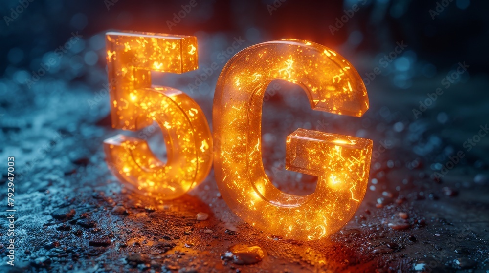 Aufkleber concept of communication technology, digital technology element in 5g sign