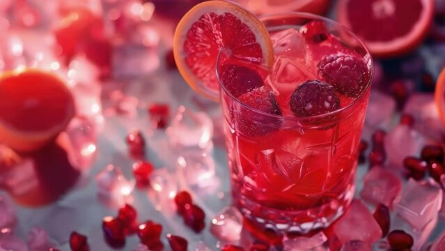 A glass of red drink with a slice of orange on top