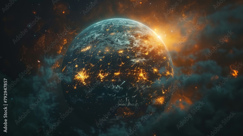 Aufkleber planetary globe with a futuristic atmosphere of the universe