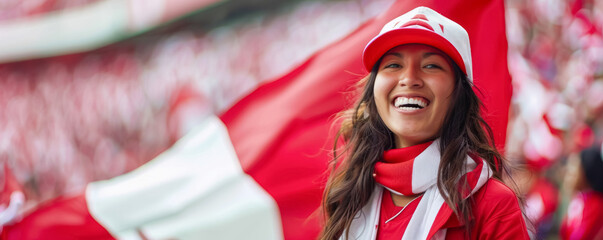 Peruvian football soccer fans in a stadium supporting the national team, La Blanquirroja
