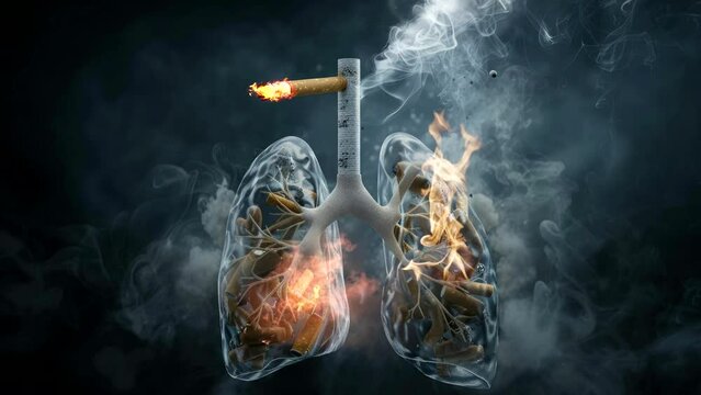 Burn lungs caused smoking, no smoking recommendation for health video stock