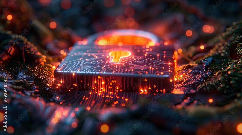 Poster padlock concept with digital technology element