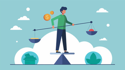 A person balancing on a tightrope with one side labeled Scarcity and the other Abundance symbolizing the delicate balance of money mindset.
