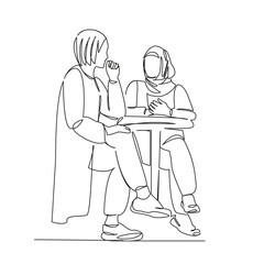 Muslim girl and European girl in a cafe