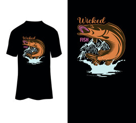  Wicked fish, fishing t-shirt vector design template for sale.