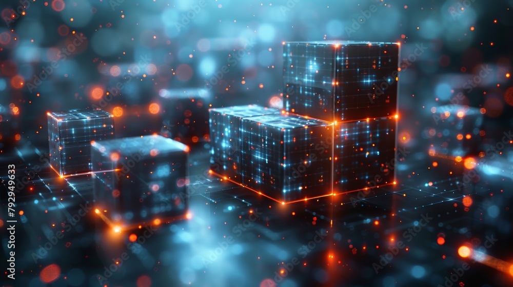 Aufkleber A graphic of cubes containing binary code and futuristic elements depicting block chian technology or big data