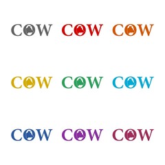 Cow head Icon with the word cow icon isolated on white background. Set icons colorful