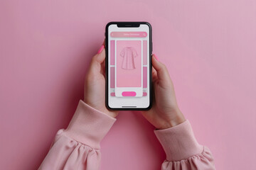 Minimal online shopping interface on mobile, ecommerce concept, clean backdrop - obrazy, fototapety, plakaty