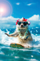 meerkat swims on the surf. selective focus.