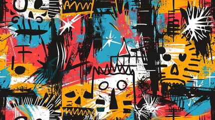 Obraz premium punk pop rock style elements abstract face with grungy texture with color splash abstract background, seamless pattern tile, Generative Ai