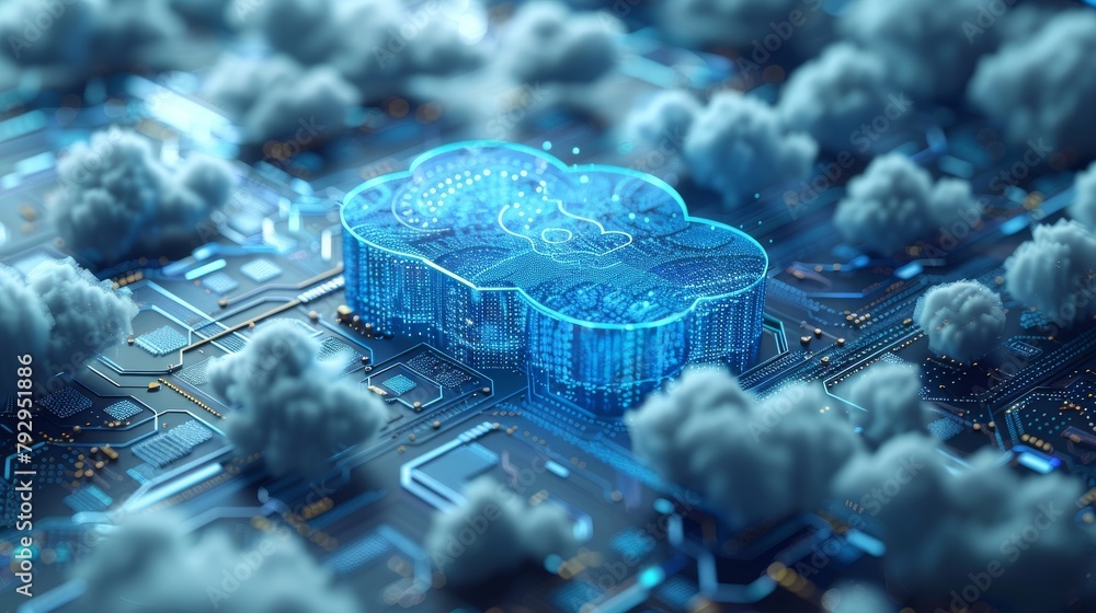 Poster An isometric view of the cloud storage system or data center