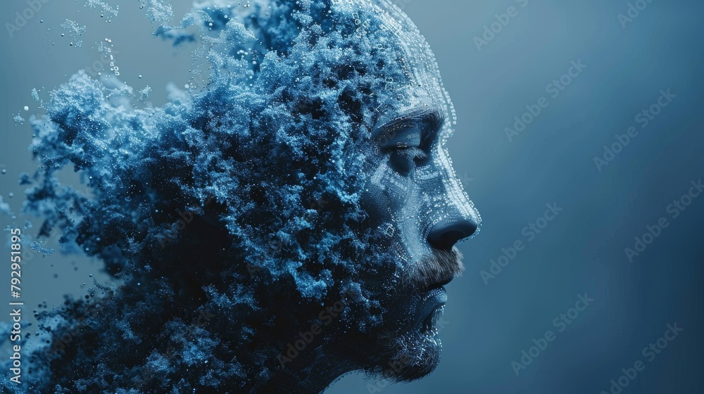Poster An example of machine learning or a digital twin, a man's shape combined with an electronic pattern