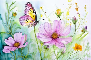 butterfly on a flower  created with generative AI software.