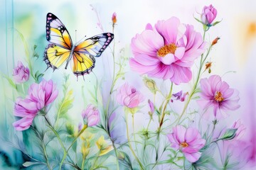 butterfly on a flower  created with generative AI software.