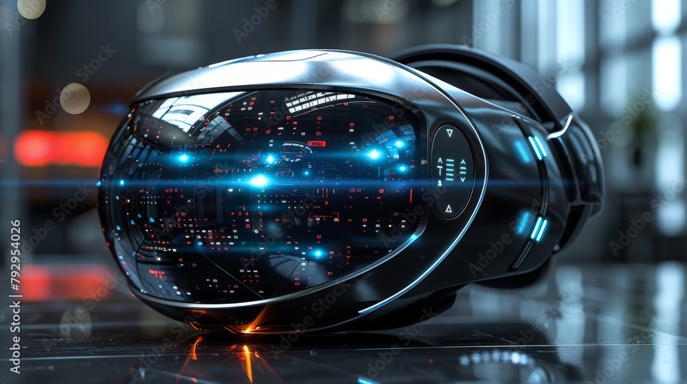 Poster Featuring a futuristic interface and a realistic virtual reality headset