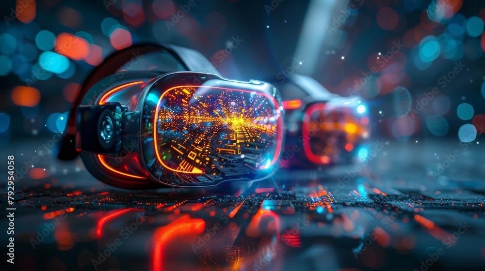 Aufkleber The virtual reality technology concept and holographic interface from the point of view of the VR headset
