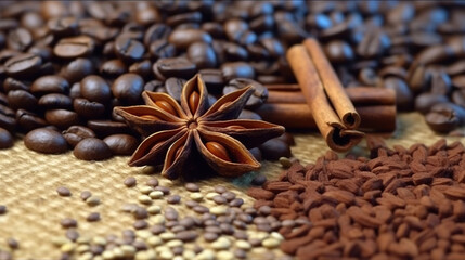 Obraz na płótnie Canvas Coffee beans, cinnamon
