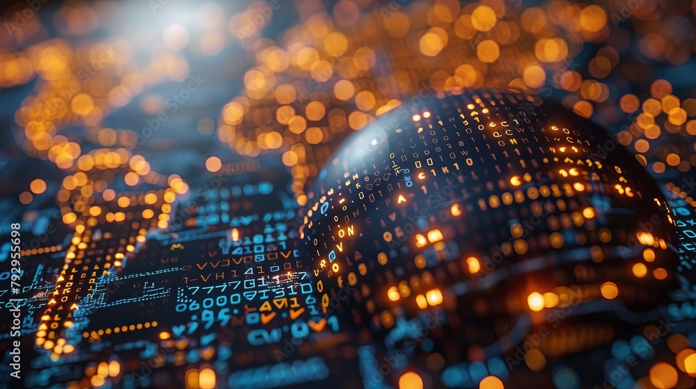 Poster A graphic of a globe combined with an electronic pattern symbolizes communication technology or a global network