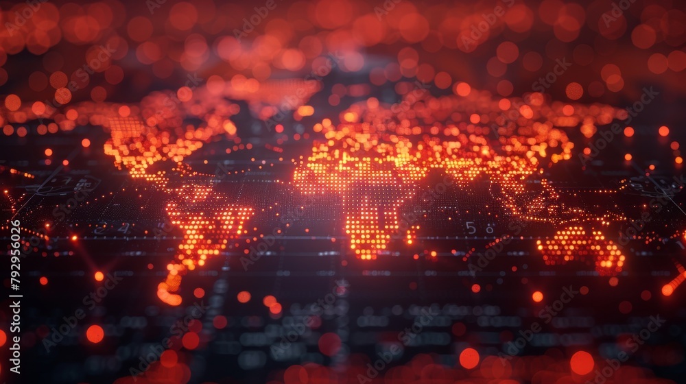 Aufkleber An image of a dotted world map with an element of new technology in the concept of the internet of things