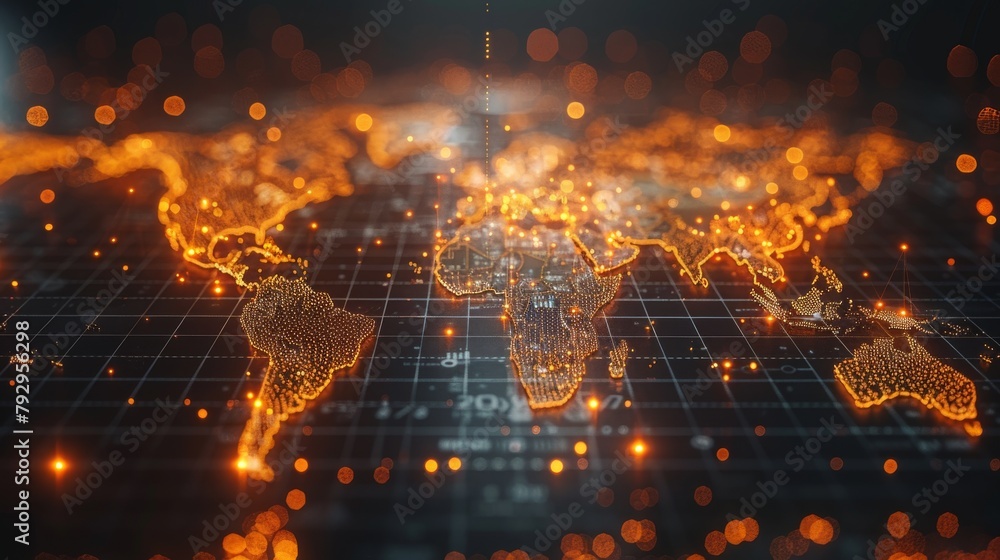 Poster Concept of communication technology or global network, futuristic graphic of dotted world map