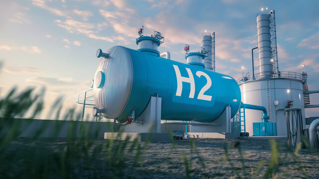 H2 Wasserstoff Tank in Blau, ai generativ