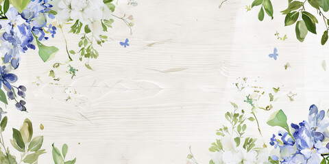 White, empty background with blue flowers in the corners
