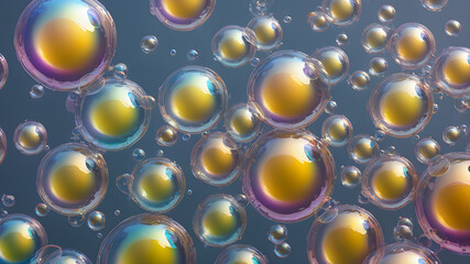 many rainbow soap bubbles on a dark background. multi-colored soap bubbles. illustration