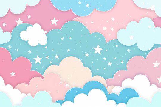 Cute pastel background with pink, blue and white clouds Generative AI