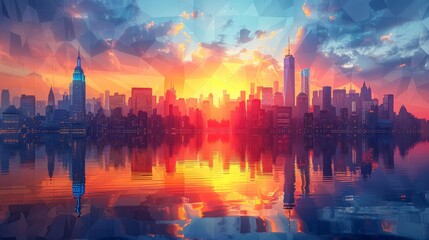 An image of New York City in a futuristic low poly style - obrazy, fototapety, plakaty