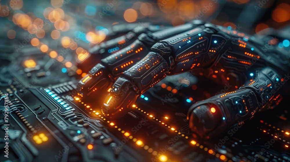 Poster Graph of artificial intelligence or AI pointing to futuristic elements in machine learning