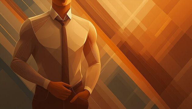 Textures banner in orange with male standing with business shirt and tie 