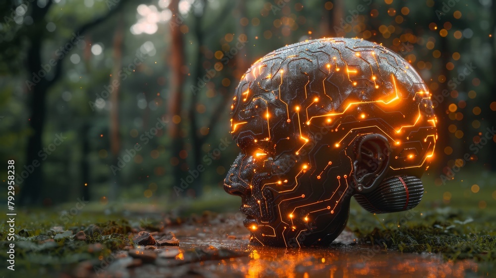 Fototapete Shape of human combined with programming scripts, the concept of artificial intelligence or programming technology