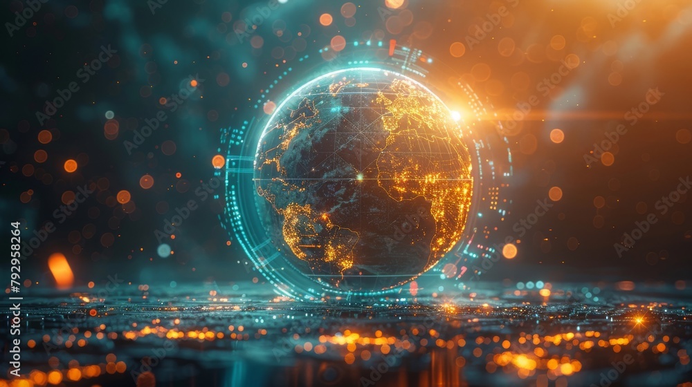 Aufkleber graph of globe with futuristic element depicting digital transformation or global network technology