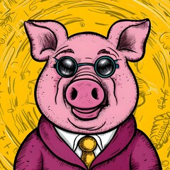 pig illustration close up body with pink suit