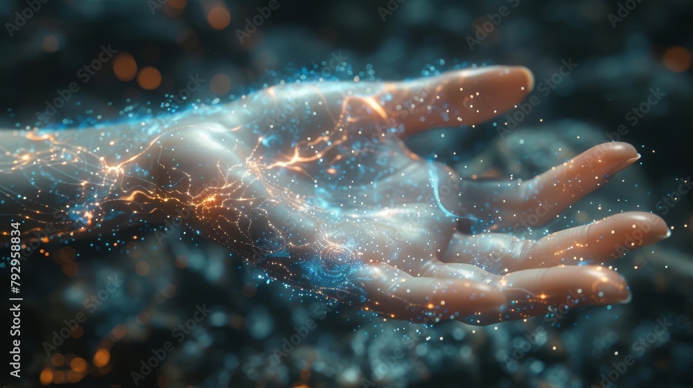 Poster A graphic of hand reaching with a futuristic element illustrating a digital transformation or deep learning concept