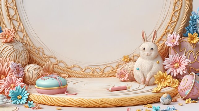 Pink and mint color bookish cartoon illustration, Close-up 3D Mock up, show product, Podium, stage pedestal or platform, 3D render, hinting at mysteries, animated in empty room background