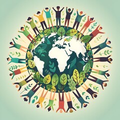 Global Unity Symbolized through Diverse People Embracing the Earth in a Vibrant