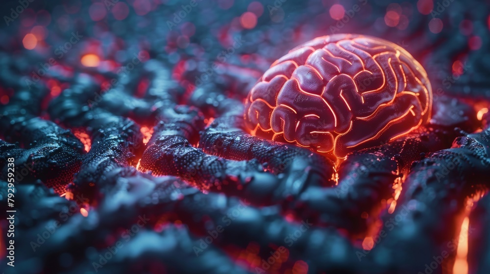 Poster AI maze brain concept, machine learning or deep learning graphics