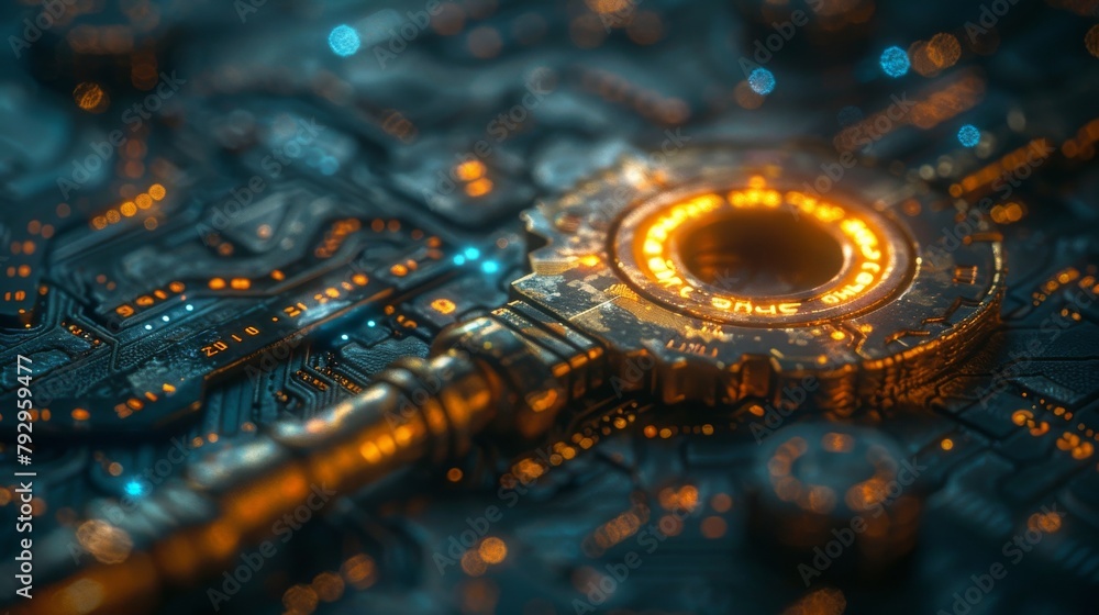 Leinwandbilder Graph of a futuristic crypto-key combined with binary code, concept of encryption key or private key