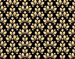 Flower geometric pattern. Seamless vector background. Golden and black ornament