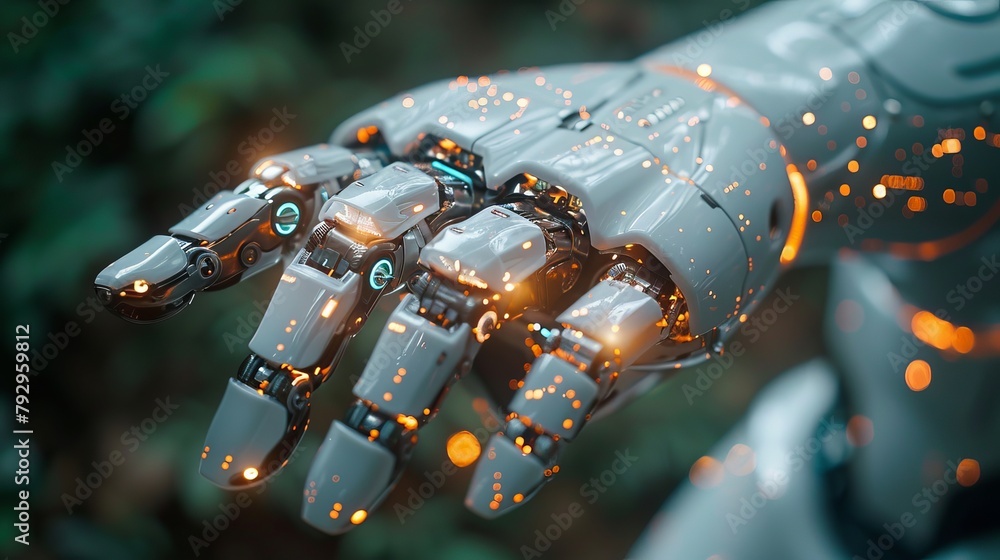 Fototapete Illustration of robot hand with index finger keying a digital transformation concept or deep learning idea