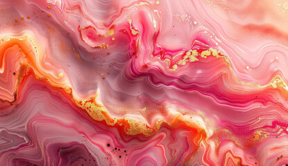 Abstract pink and orange marble background with golden swirls. Created with Ai